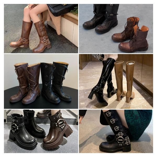 

Fall Winter High Low Westerm Boots Designer Niche Street Style Metal Button Lace Up High Boots Vintage Age Gender Neutral, Grey