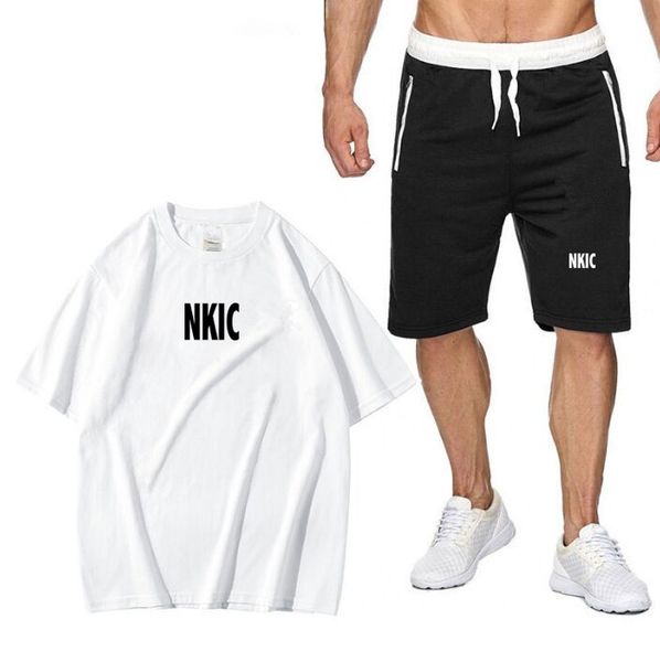 

Summer Fashion Men's letter printed Tracksuit White T-shirt Shorts Set Leisure Short Sleeve Set Jogging Gym Suit Brand Clothing, Navy blue 1