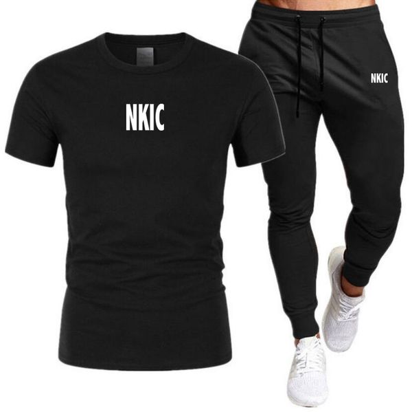 

Men Fashion Sets Summer Brand Tracksuit Fitness Suit 100% Cotton Black T shirt Short-Sleeved Long trousers Men O-Neck Solid Sportswear Two-piece, Green 1
