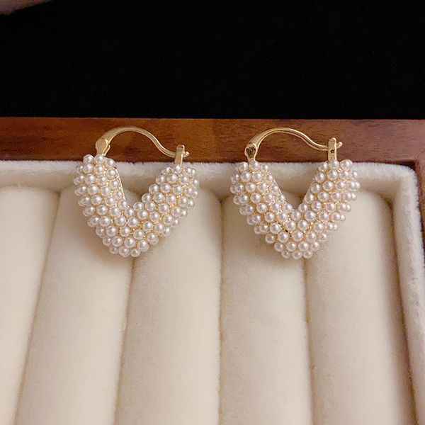 

Luxury Ear Hoop Earrings Pearl 18k Gold Plated Zirconia Earrings for Women Geometry Earrings Wedding Party Jewelry Gift