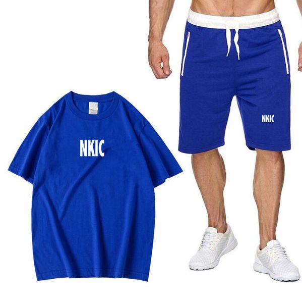 

100% Cotton Shorts Sets Man Sport suits Men Blue T-Shirts Shorts Men Sportswear Two Piece set Suits Streetwear Summer Outfits men Brand clothing, Navy blue 1