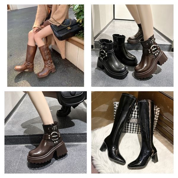 

Women's fashion high boots Ankle boots Brown black lace-up combat boots Round toe platform shoes, Clear