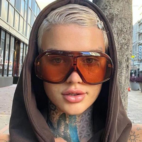 

One Goggle Sunglasses Piece Women Men Oversized Leopard Orange Sun Glasses Female 2000's Shield Eyewear Shades UV400