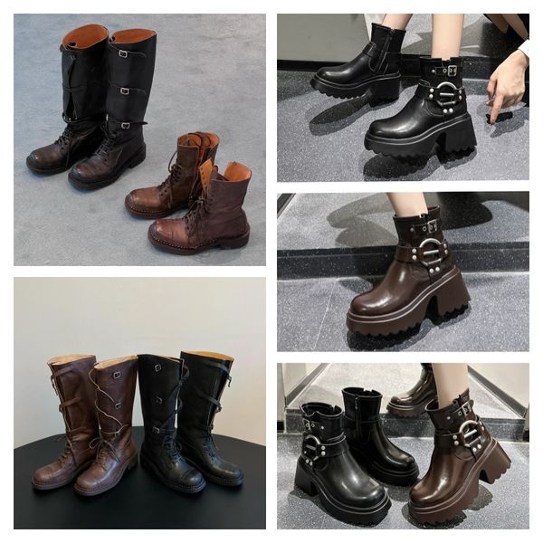 

Winter Autumn Gothic High Low Westerm Boots Designer Niche American Street Style Metal Button Lace Up High Boots Vintage Aged, Blue