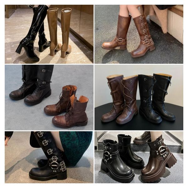 

Fall and Winter High Low Westerm Boots Designer Niche American Street Style Metal Button Lace Up High Boots Vintage Age Gender Neutral, White