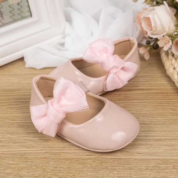 

Non Slip PU Walking Rubber Soft Soled Baby British Fashion Bow Breathable Princess Shoes 2097, Black