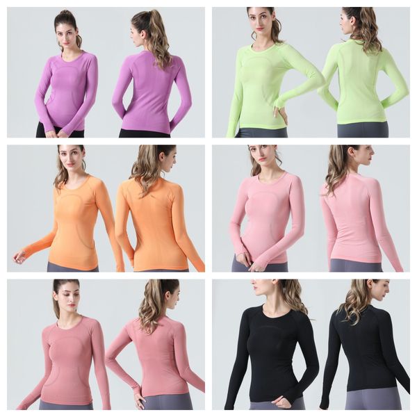 

New women's yoga long sleeved T-shirt running top round neck pullover sports breathable fitness, A6310