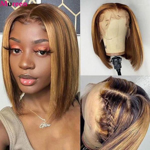 

Bob Straight Highlight Wig Lace Front Human Hair Wigs For Women HD Transparent Frontal 4/27 Ombre s al, #350