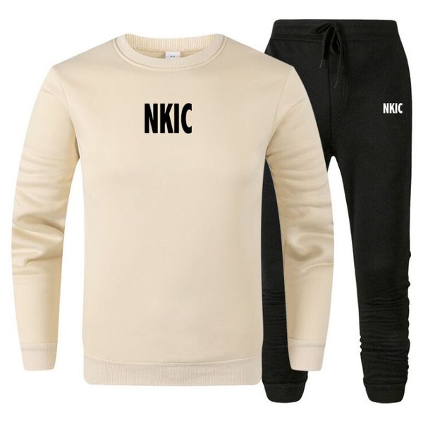 

2 Pieces Sets Tracksuit Hooded Sweatshirt Drawstring Pants Male Sport Hoodies Running Sportswear Men Women Brand Autumn Winter Plus Size S-3XL, Beige
