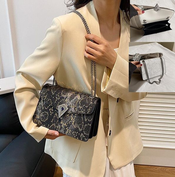 

Factory wholesale women's shoulder bag street trend printing thickened leather handbag flip buckle studded chain bag elegant atmosphere crocodile bag 4456#, White