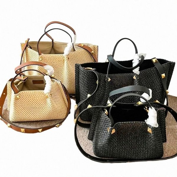 

Fashion Raffias Large Tote Designer Beach Bag Vlogo Luxurys rivet handbag 7A Womens Shoulder weave Shop bag with purse crossbody duffle mens clutch Straw travel bags, Coffee