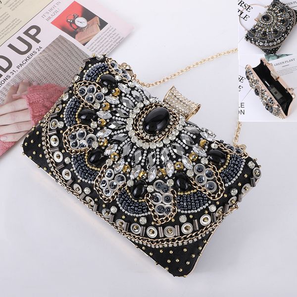 

Factory wholesale brand women handbag luxury handmade diamond dinner bag elegant noble diamonds hard box handbags banquet night club dress chain bags, Gold