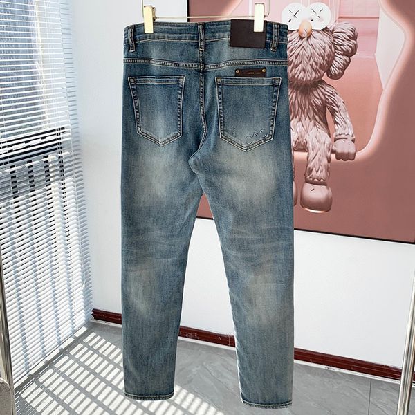 

Blue jeans Stylish denim Designer men jeans Slim stretch pants Western denim monogrammed pattern Motorcycle, Blue 1