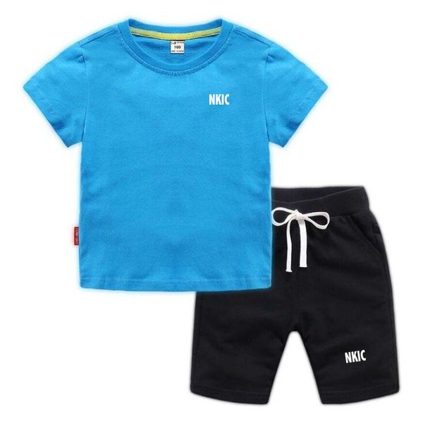 

Kids Brand Leisure Summer 2pcs letter printed T-shirts Pants Suits 2-13 Years Boys Girls Casual running Sets Children cool shorts Clothes, Red 1