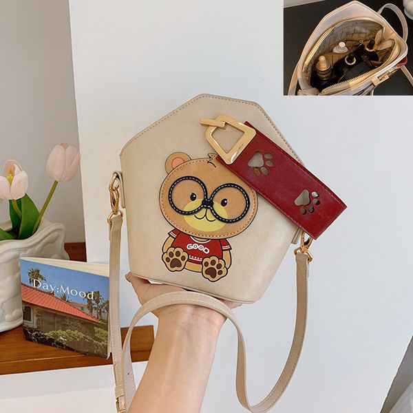 

Sales factory women shoulder bag design cartoon fashion handbag cute bear fashion bucket bag street trend thickened leather backpack women's coin purse 6991#, Pink