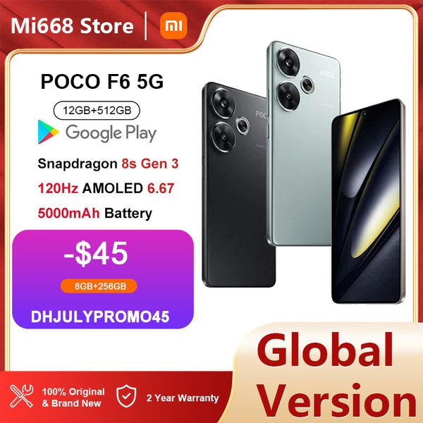 

Global Version Xiaomi POCO F6 256GB/512GB Smartphone Snapdragon8s Gen 3 1.5K CrystalRes AMOLED 90W Turbo Charging 5000mAh 50MP camera with OIS