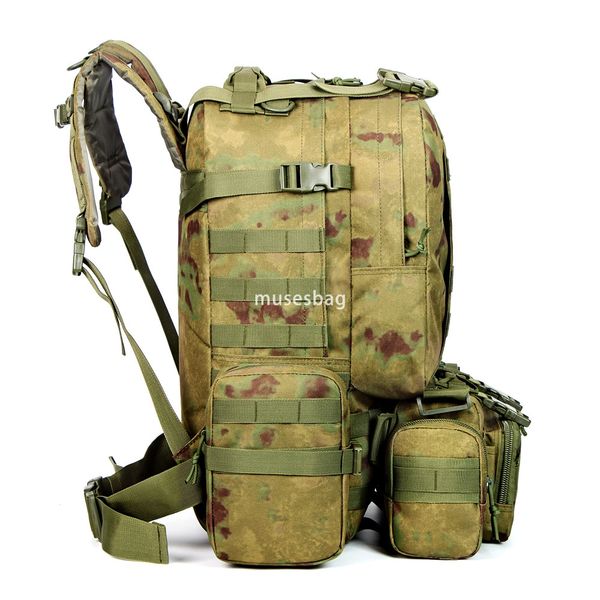 

Color button tactical camping large capacity backpack Oxford cloth outdoor army camouflage mountaineering combination backpack, Army green