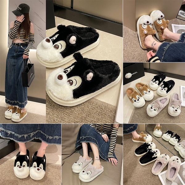 

autumn designer slippers women cute cartoon squirrel slippers Room slippers Home cotton slippers Fashion men home shoes, Grey