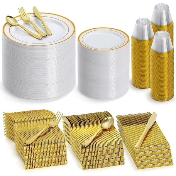 

600 Pcs Dinnerware Set 100 Guests Disposable Plastic for Party Wedding Birthday Dinner Salad Plates 240717