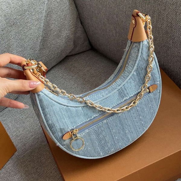 Designer Women Shoulder Bags Handbags Totes Moon Loop Light Denim Crescent Pea Bag Ladies Leather