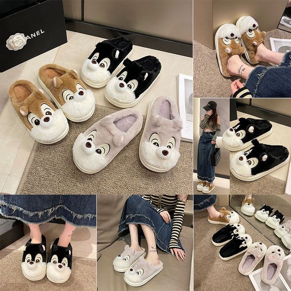 

Fall and winter new cartoon squirrel cotton women's slippers men's slippers home cotton slippers fashion home cartoon cotton slippers, Grey