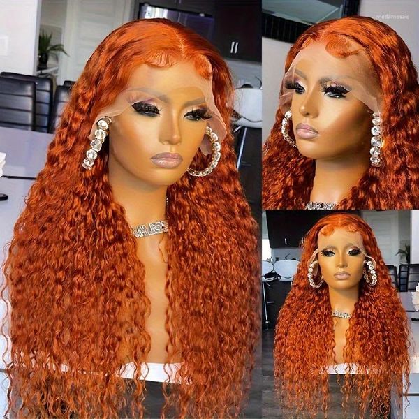 

Ginger Lace Orange Front Wig Curly Human Hair Wigs For Women Deep Wave Frontal 13x4 s al, A350