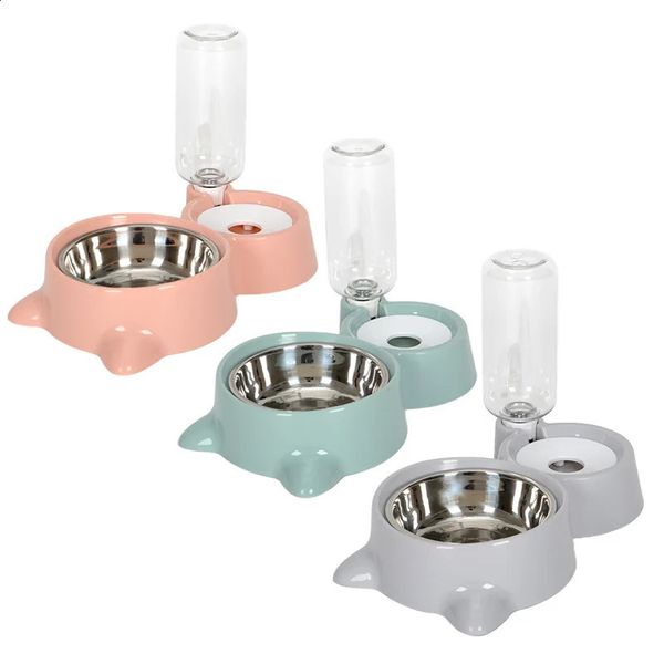 

2-in-1 Automatic Water Storage Drinking Pet Dog Cat Food Container Feeder Anti-smash Stainless Steel Rice Bowl, Multi