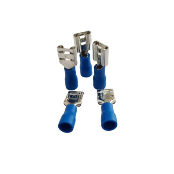 

Cold pressed terminal block with female pre insulated plug spring end