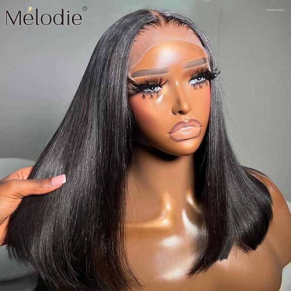

13x6 250% Melodie Lace Front Virgin Human Hair Wigs Straight Short Bob Transparent Glueless Ready To Wear 13x4 Frontal Wig al, Dark brown