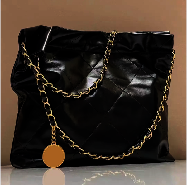 

Designers Chain Shoulder Bags Brand Designer Fashion Women Oil Wax Leather Shopping Tote Purses and Handbags Casual Large Capacity Bucket Bag 2382, Black silver chain
