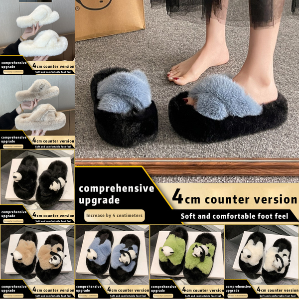 

2024 New Fashionable Cute Hairy Slippers With Animal Decoration for Womens Outerwear Home Furnishings white black green pink blue comfortable size 35~41, Red