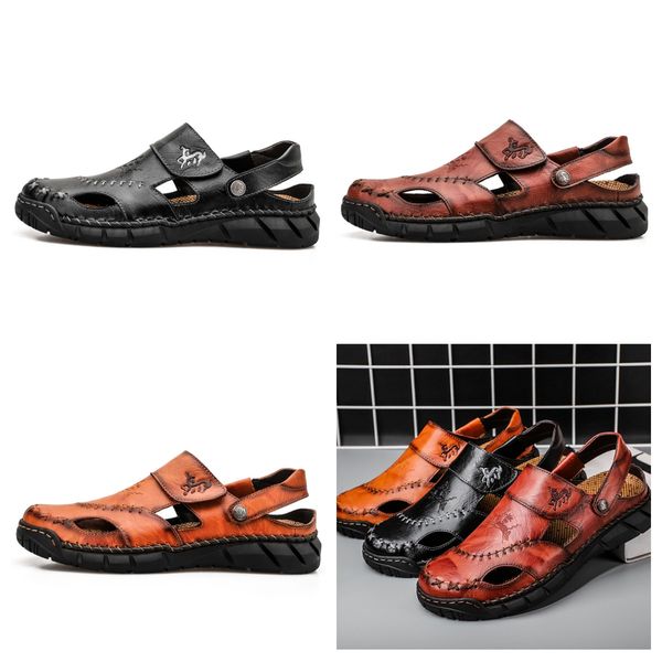 

SIZE 38-50 Men's Plus-size Summer Fall Slippers Beach Outdoor Flat Slippers Platform Sandals sewing shoes designer slippers leather GAI, Red