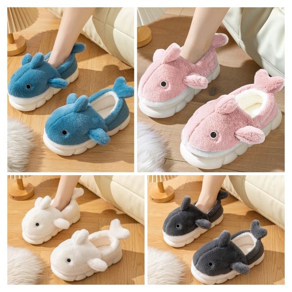 

Warm Whale Cute Cartoon Fluffy Cotton Slipper Full and Half Heel Indoor Outdoor Thick Bottom Soft Non-Slip Cotton Slipper, Grey