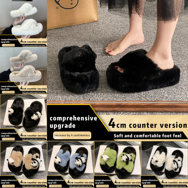 

2024 New Fashionable Cute Hairy Slippers With decoration for Womens Outerwear Home Furnishings white black green, Lightgreen