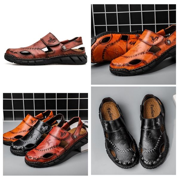 

designer sandals spring summer fall men's plus-size sandals Men's fashion leather beach shoes sandals men's shoes sewing shoes slippers outdoor GAI, Red