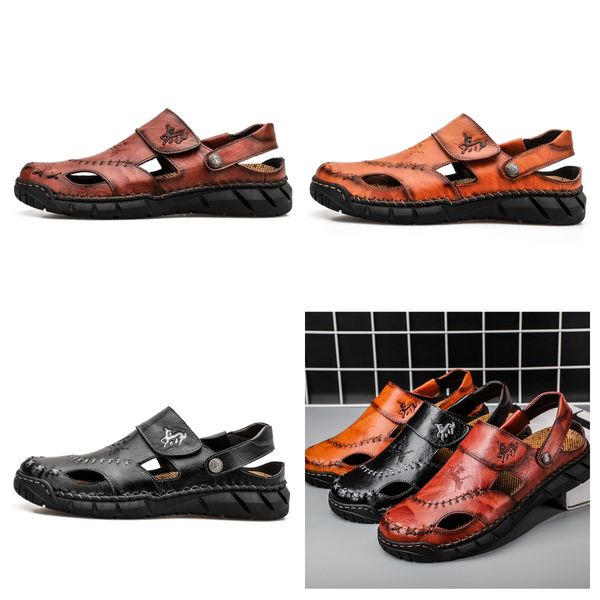 

SIZE 38-50 Men's plus-size Summer Fall Slippers Beach Outdoor Flat Slippers Platform Sandals sewing shoes designer slippers leather black red GAI, Brown