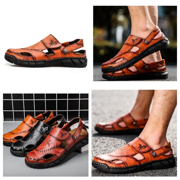 

designer sandals summer fall men's plus-size sandals Men's fashion leather beach shoes sandals men's shoes sewing shoes slippers outdoor black GAI, Brown