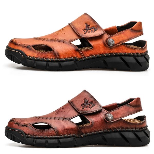 

summer fall men's plus-size sandals Men's fashion leather beach shoes sandals men's shoes sewing shoes slippers outdoor black red GAI