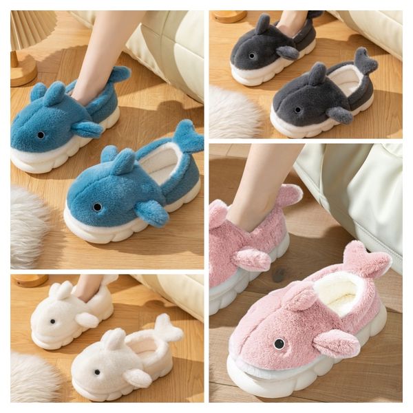 

Winter Warm Whale Cute Cartoon Fluffy Cotton Slippers Full and Half Heel Indoor and Outdoor Wear Thick Bottom Soft Warm Non-Slip Cotton Slippers, White