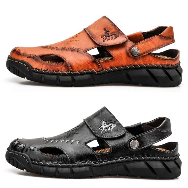 

summer fall men's plus-size sandals Men's fashion leather beach shoes sandals men's shoes sewing shoes slippers outdoor black brown GAI