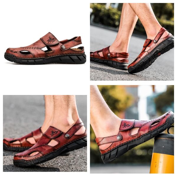 

SIZE 38-50 Summer Fall Slippers Beach Outdoor Flat Slippers Men's plus-size Platform Sandals sewing shoes fashion luxury designer slippers leather brown red black GAI