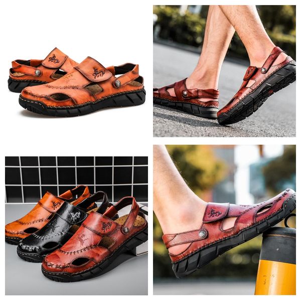 

SIZE 38-50 Summer Fall Slippers Beach Outdoor Flat Slippers Men's plus-size Platform Sandals sewing shoes fashion luxury designer slippers leather brown GAI, Red