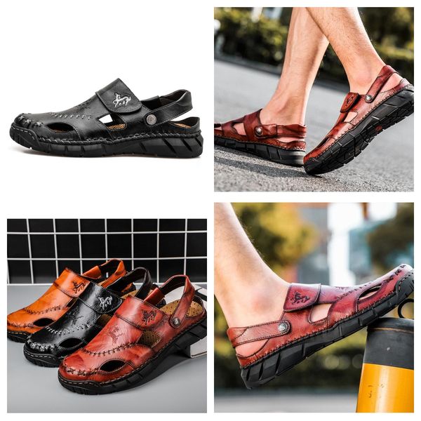 

SIZE 38-50 Summer Fall Slippers Beach Outdoor Flat Slippers Men's plus-size Platform Sandals sewing shoes fashion luxury designer slippers leather black red GAI