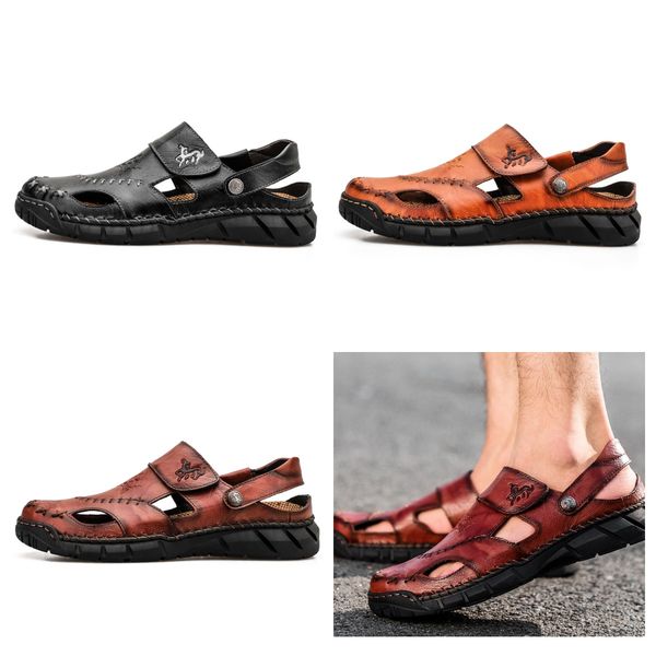 

SIZE 38-50 Summer Fall Slippers Beach Outdoor Flat Slippers Men's plus-size Platform Sandals sewing shoes fashion designer slippers leather brown black og GAI