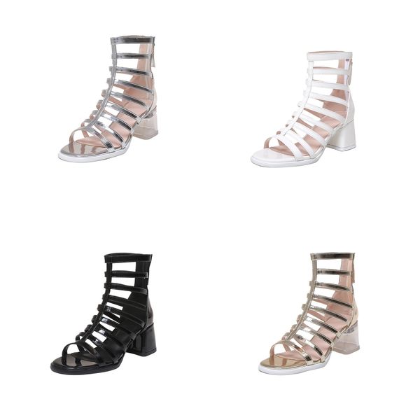 

designer sandals designer heels slides slippers womens Sandals new round toe thick heel high heels women's back zipper fashionable women's cool boots 2024, Grey