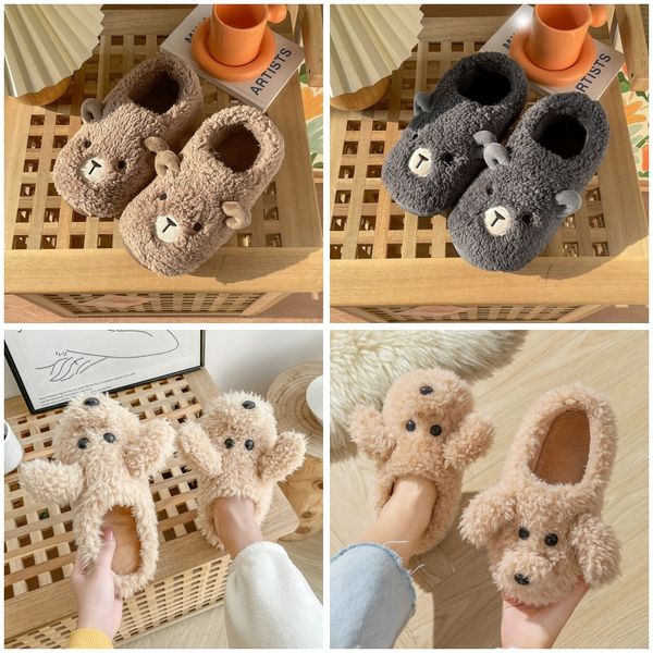 

Warm cute cotton drag in winter Designer design teddy and lamb image Winter home outdoor wrapped heel cotton slippers, Grey