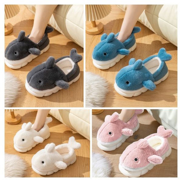 

Warm Whale Cute Cartoon Fluffy Cotton Slipper Full and Half Heel Indoor and Outdoor Casual Thick Bottom Soft Non-Slip Cotton Slipper, Grey