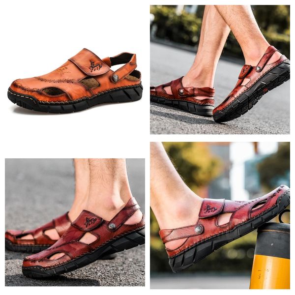

SIZE 38-50 Summer Fall Slippers Beach Outdoor Flat Slippers Men's plus-size Platform Sandals sewing shoes fashion designer slippers leather brown black GAI