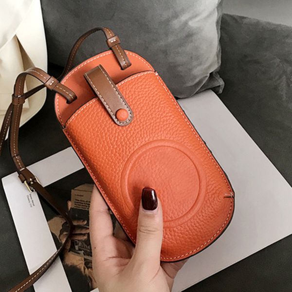 Universal Crossbody Designer Phone Case for Apple iPhone 16 15 Pro Max Samsung Galaxy S25 S24 S23 Note 20 Ultra Luxury Genuine Leather Bag Purse Back Card Holder Orange