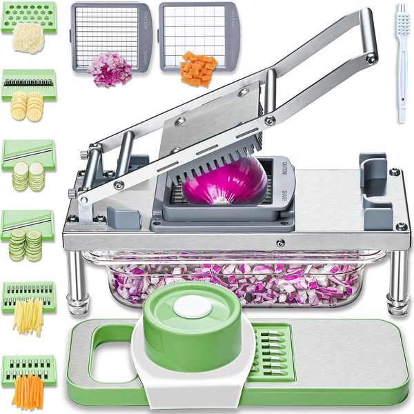 

Vegetable 8 Blades Slicer Pro Food with Container Veggie Salad Onion Chopper Potatoe Dicer French Fry Cutter Cheese Grater Stainless C005